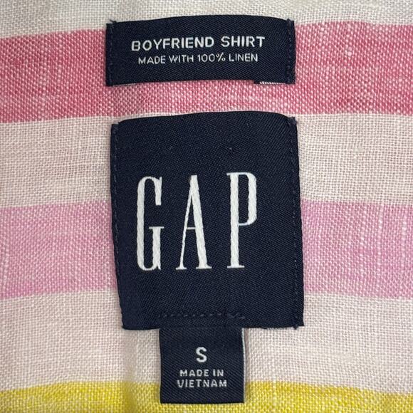 GAP Womens Size Small Bright Pastel Striped Button Down Linen Boyfriend Shirt - Picture 2 of 7